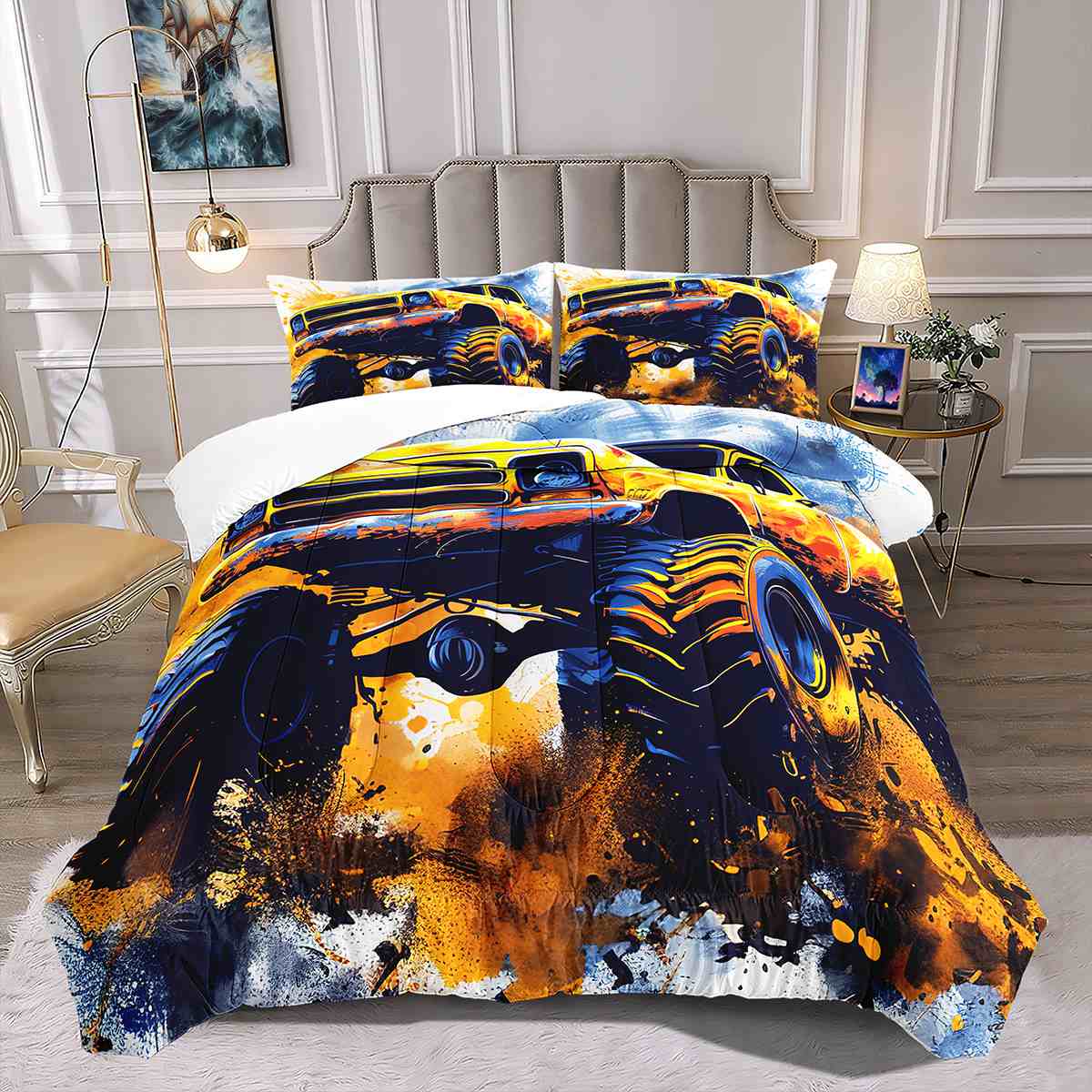 Splatter Art Off-Road Monster Truck Comforter Set Boys Bedding | CozyLil