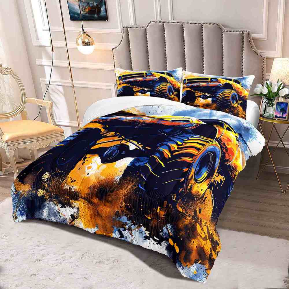 Splatter Art Off-Road Monster Truck Comforter Set Boys Bedding | CozyLil