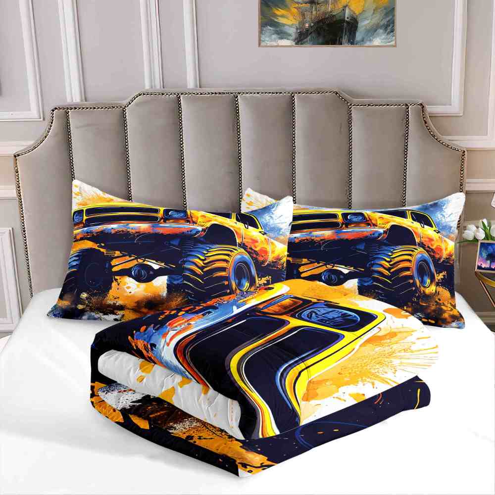 Splatter Art Off-Road Monster Truck Comforter Set Boys Bedding | CozyLil
