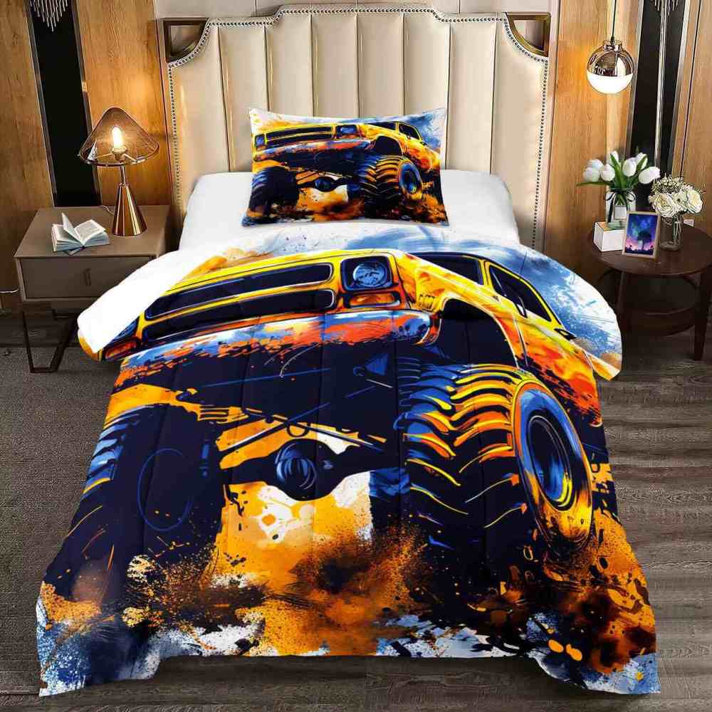 Splatter Art Off-Road Monster Truck Comforter Set Boys Bedding | CozyLil