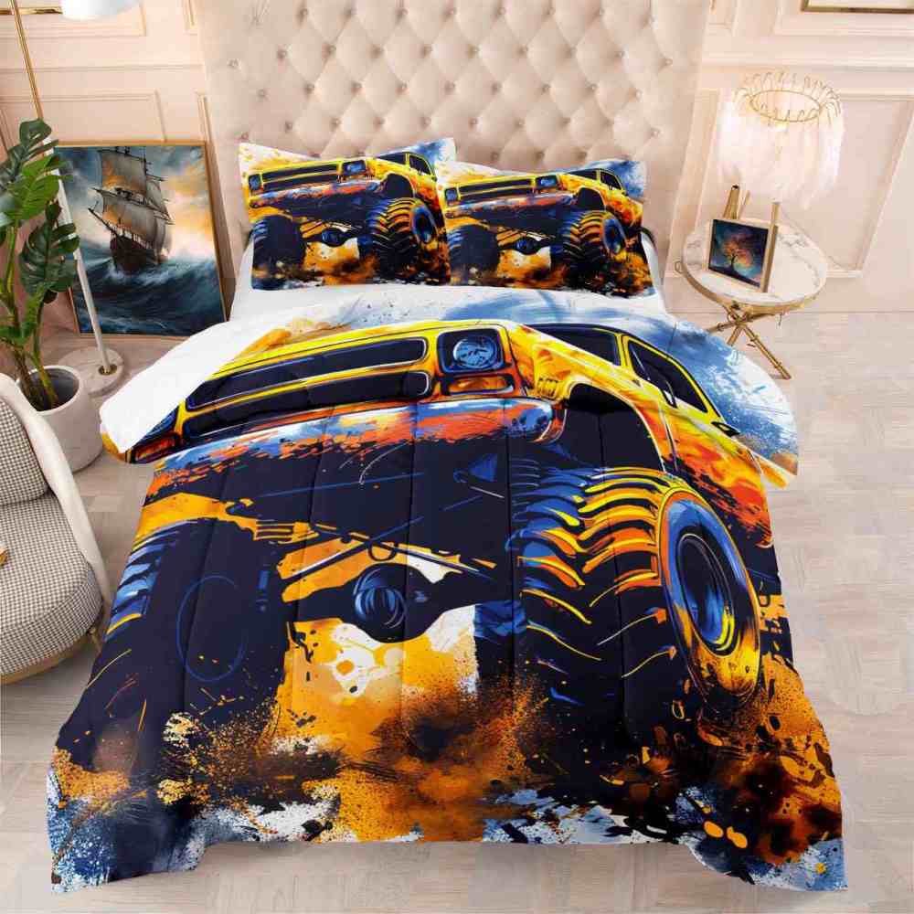 Splatter Art Off-Road Monster Truck Comforter Set Boys Bedding | CozyLil