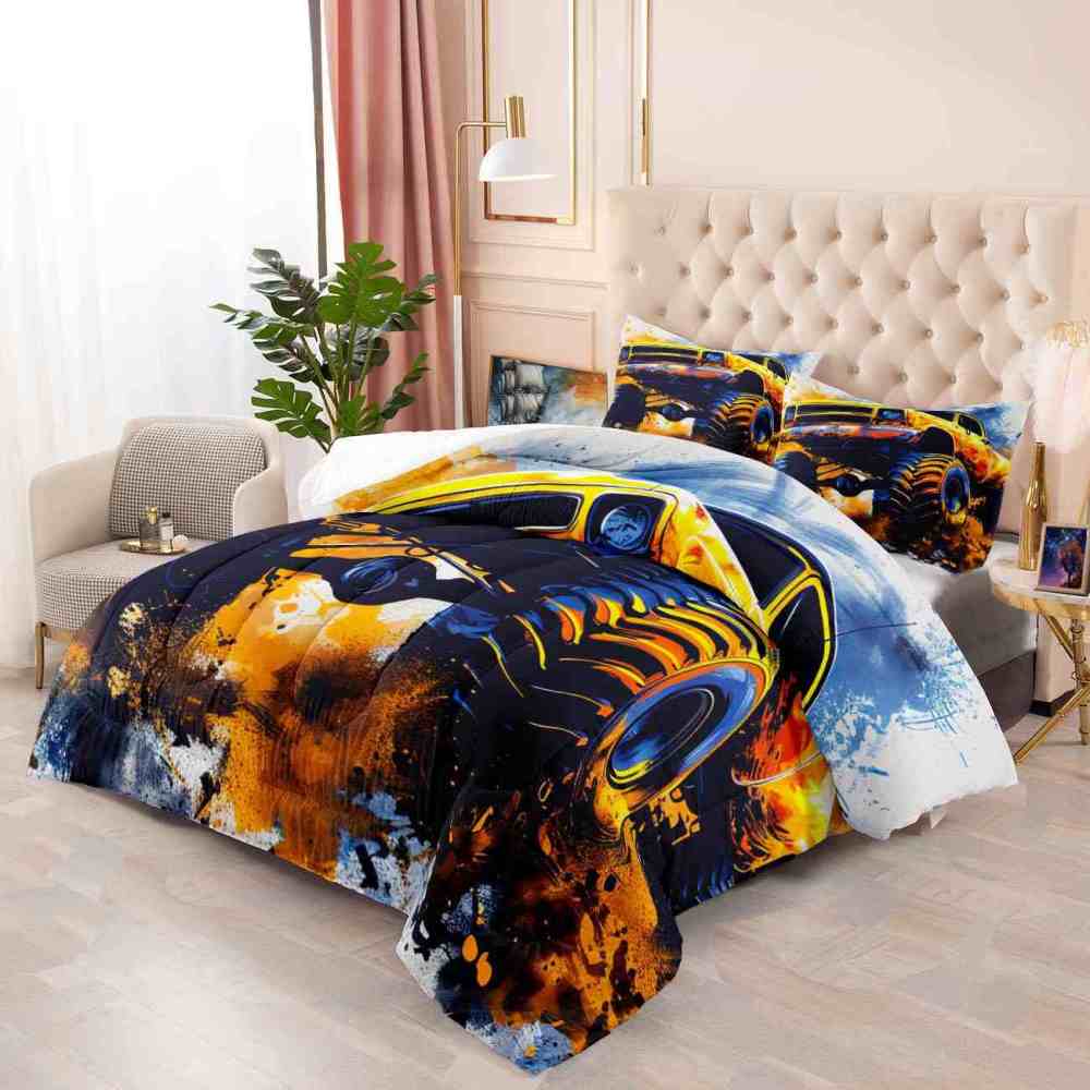 Splatter Art Off-Road Monster Truck Comforter Set Boys Bedding | CozyLil