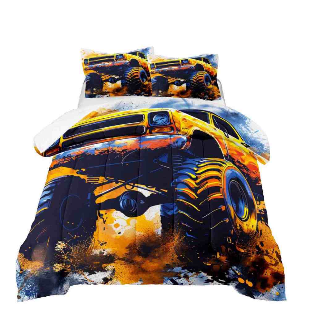 Splatter Art Off-Road Monster Truck Comforter Set Boys Bedding | CozyLil