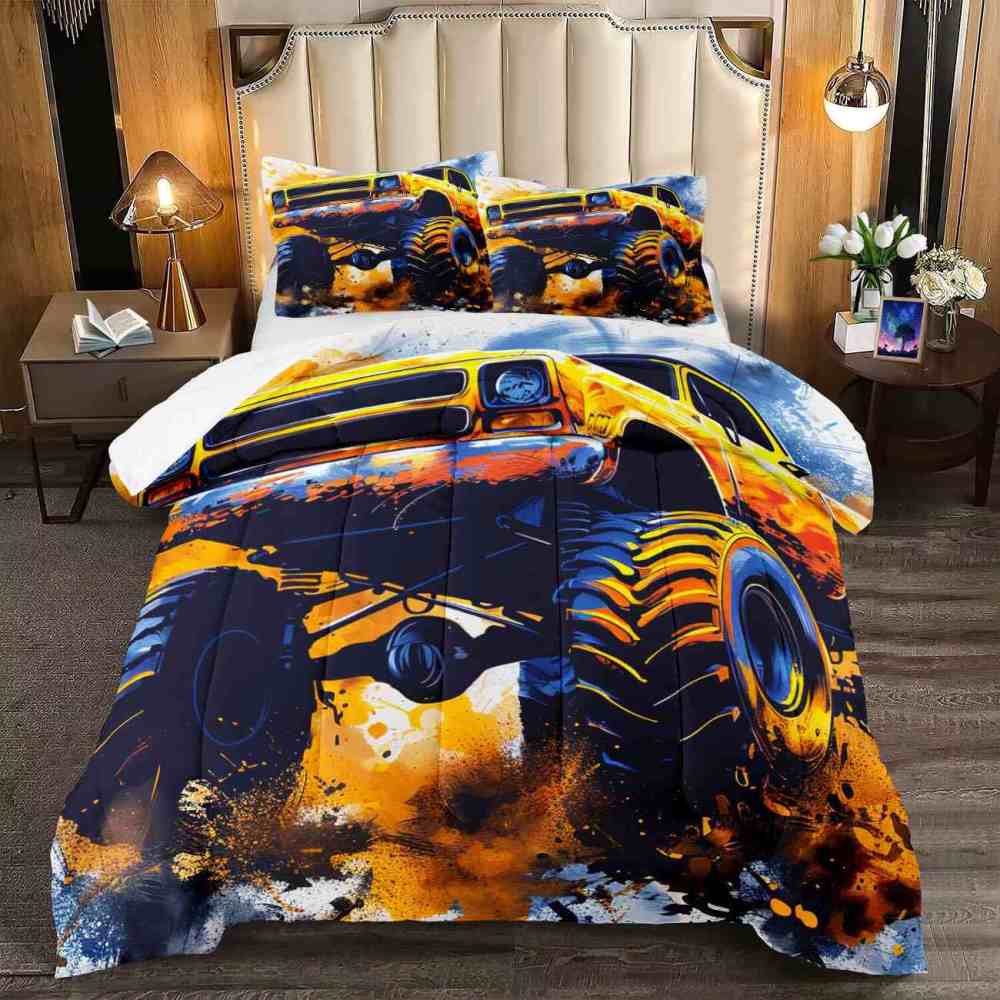 Splatter Art Off-Road Monster Truck Comforter Set Boys Bedding | CozyLil