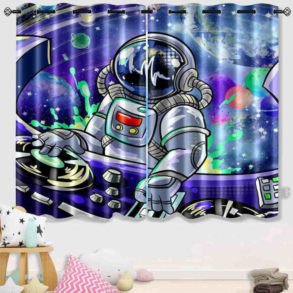 DJ Astronaut in Space Galaxy Window Curtain Set (2 Panels) | CozyLil