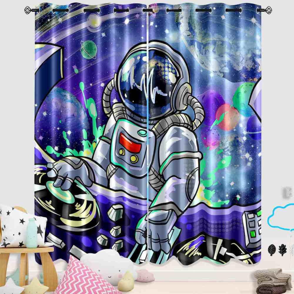DJ Astronaut in Space Galaxy Window Curtain Set (2 Panels) | CozyLil