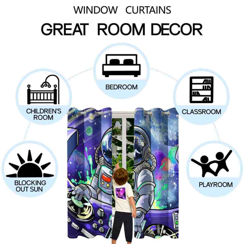 DJ Astronaut in Space Galaxy Window Curtain Set (2 Panels) | CozyLil