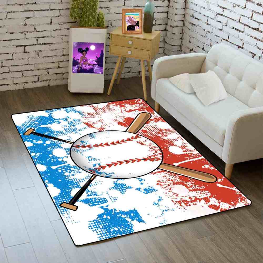 Baseball & Bats Splatter Art Area Rug for Kids Room | CozyLil
