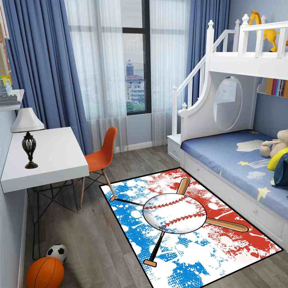 Baseball & Bats Splatter Art Area Rug for Kids Room | CozyLil