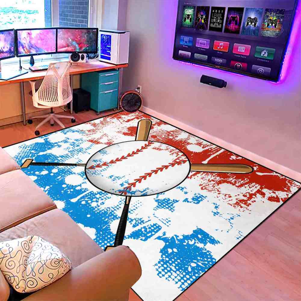 Baseball & Bats Splatter Art Area Rug for Kids Room | CozyLil