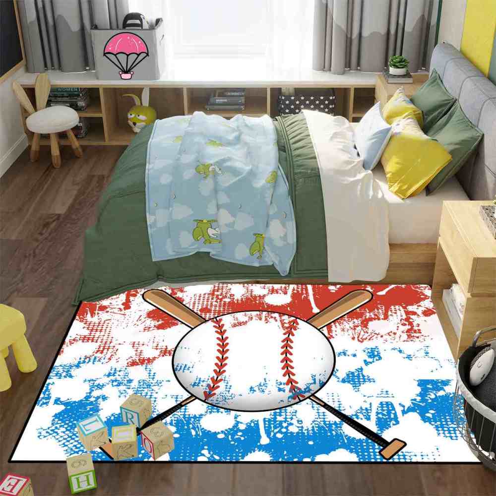 Baseball & Bats Splatter Art Area Rug for Kids Room | CozyLil