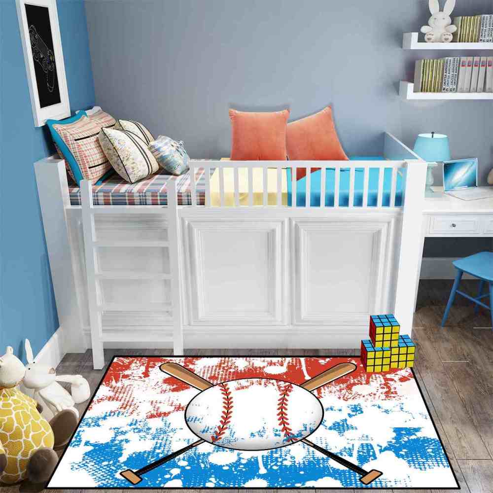Baseball & Bats Splatter Art Area Rug for Kids Room | CozyLil