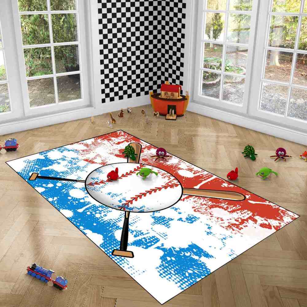 Baseball & Bats Splatter Art Area Rug for Kids Room | CozyLil