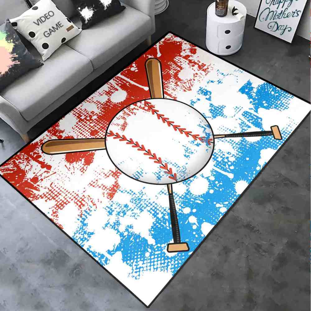 Baseball & Bats Splatter Art Area Rug for Kids Room | CozyLil