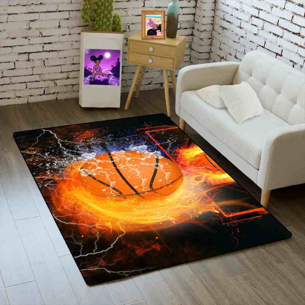 Flaming Basketball Dunk Area Rug for Gamer & Sports Room | CozyLil