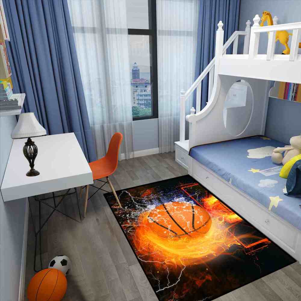Flaming Basketball Dunk Area Rug for Gamer & Sports Room | CozyLil