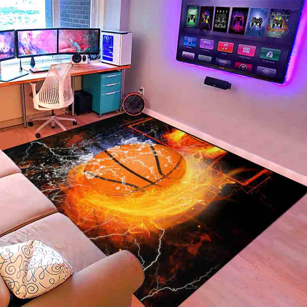 Flaming Basketball Dunk Area Rug for Gamer & Sports Room | CozyLil