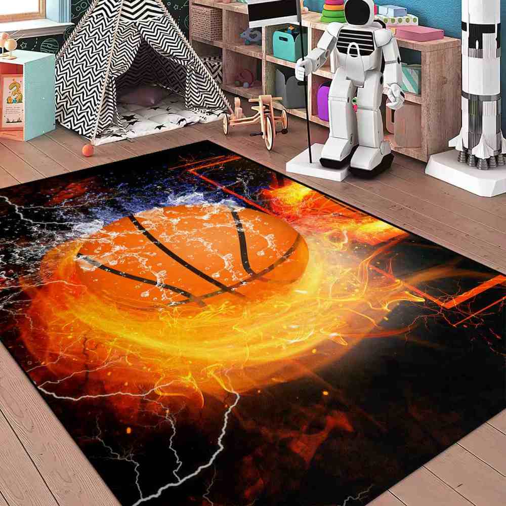 Flaming Basketball Dunk Area Rug for Gamer & Sports Room | CozyLil