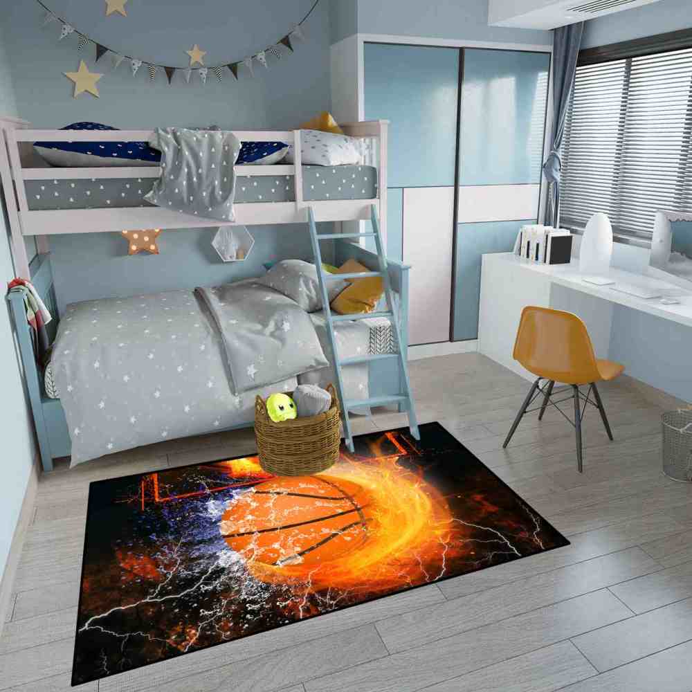 Flaming Basketball Dunk Area Rug for Gamer & Sports Room | CozyLil