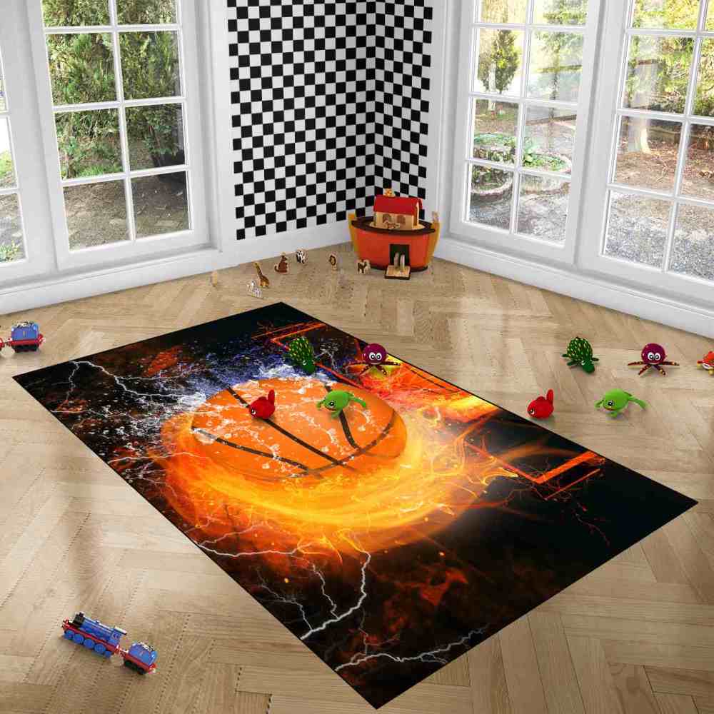 Flaming Basketball Dunk Area Rug for Gamer & Sports Room | CozyLil