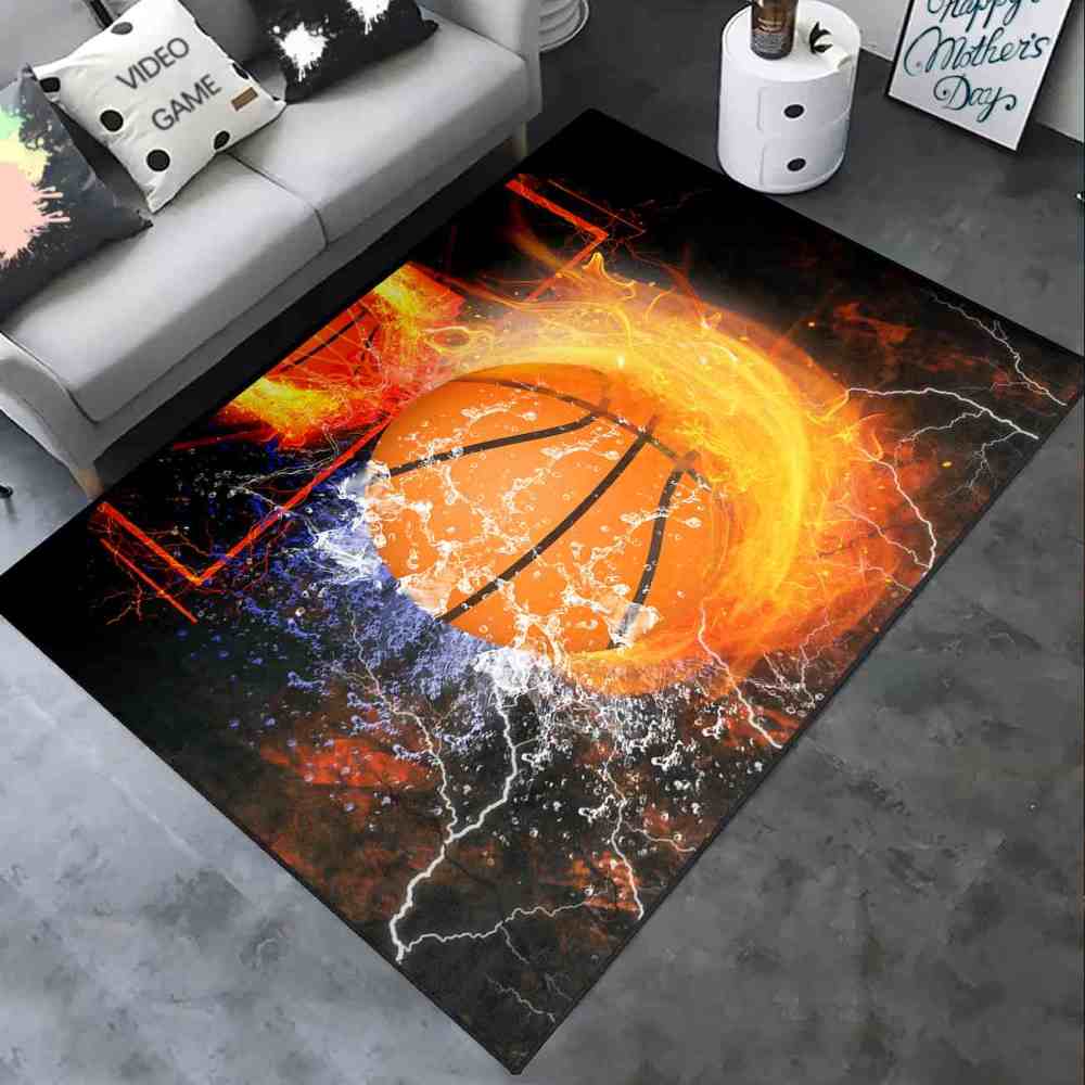 Flaming Basketball Dunk Area Rug for Gamer & Sports Room | CozyLil