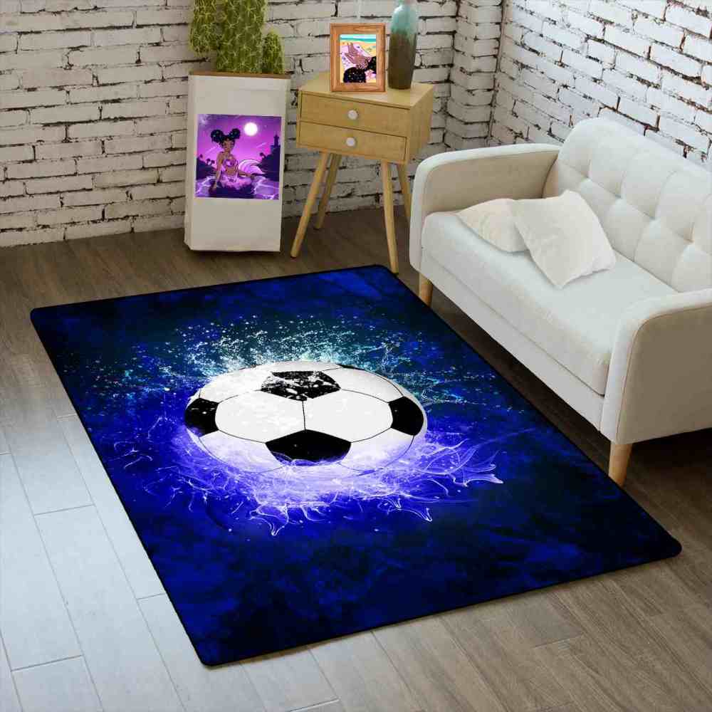 Blue Fire Soccer Ball Area Rug for Kids & Teens | CozyLil