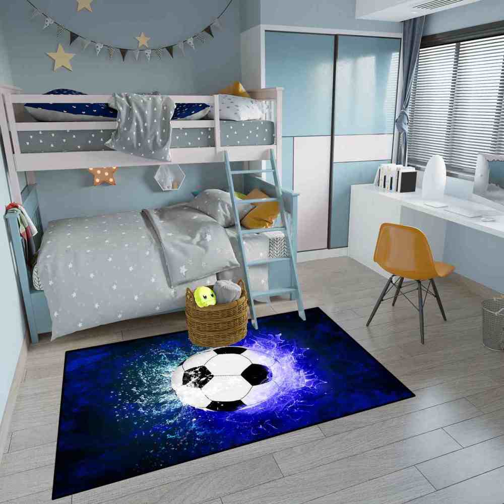 Blue Fire Soccer Ball Area Rug for Kids & Teens | CozyLil