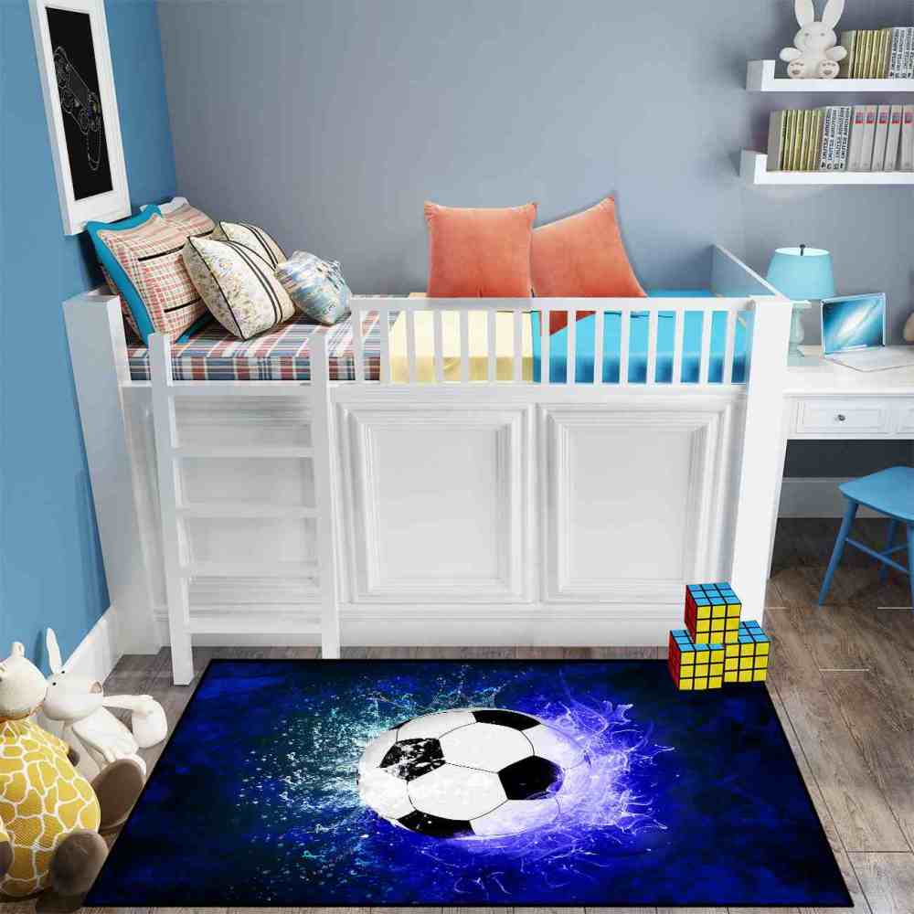 Blue Fire Soccer Ball Area Rug for Kids & Teens | CozyLil