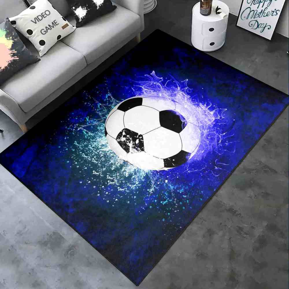 Blue Fire Soccer Ball Area Rug for Kids & Teens | CozyLil