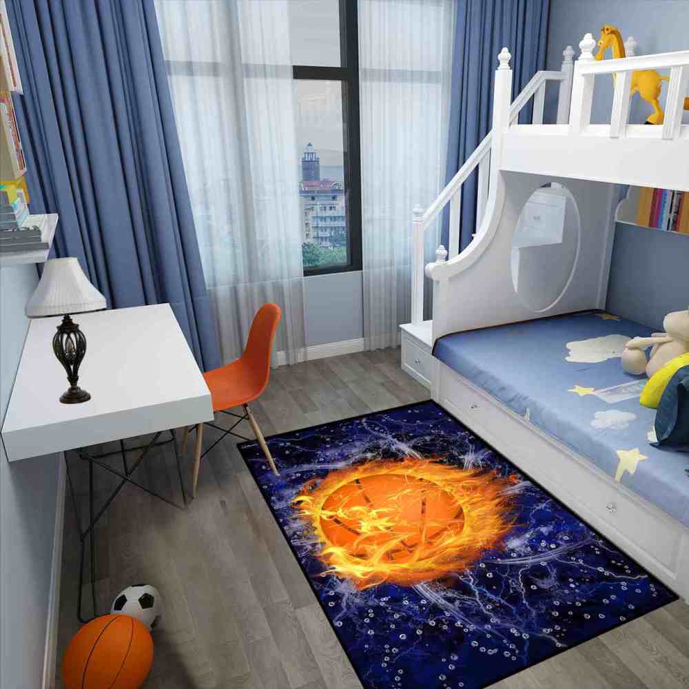 Fire & Ice Basketball Hoop Area Rug for Kids Room | CozyLil