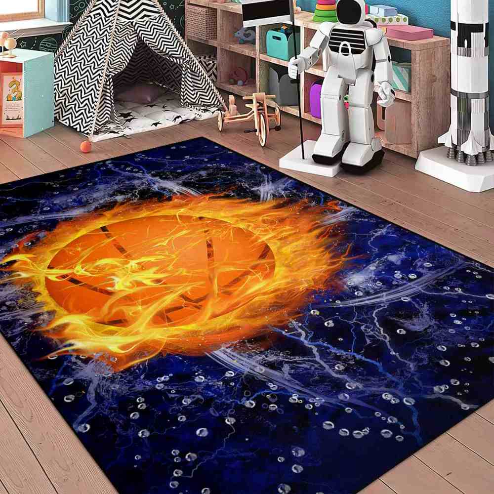 Fire & Ice Basketball Hoop Area Rug for Kids Room | CozyLil
