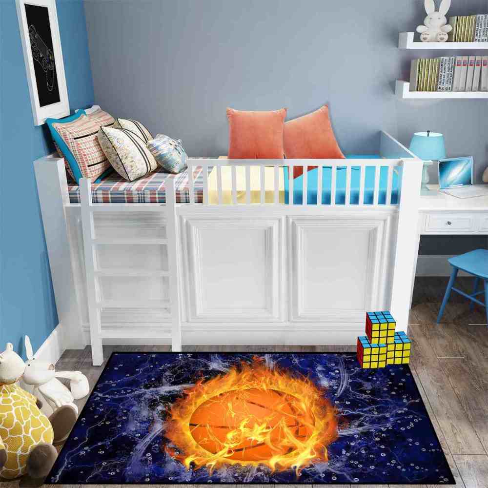 Fire & Ice Basketball Hoop Area Rug for Kids Room | CozyLil