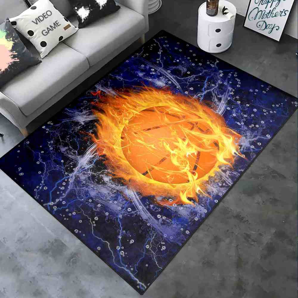 Fire & Ice Basketball Hoop Area Rug for Kids Room | CozyLil