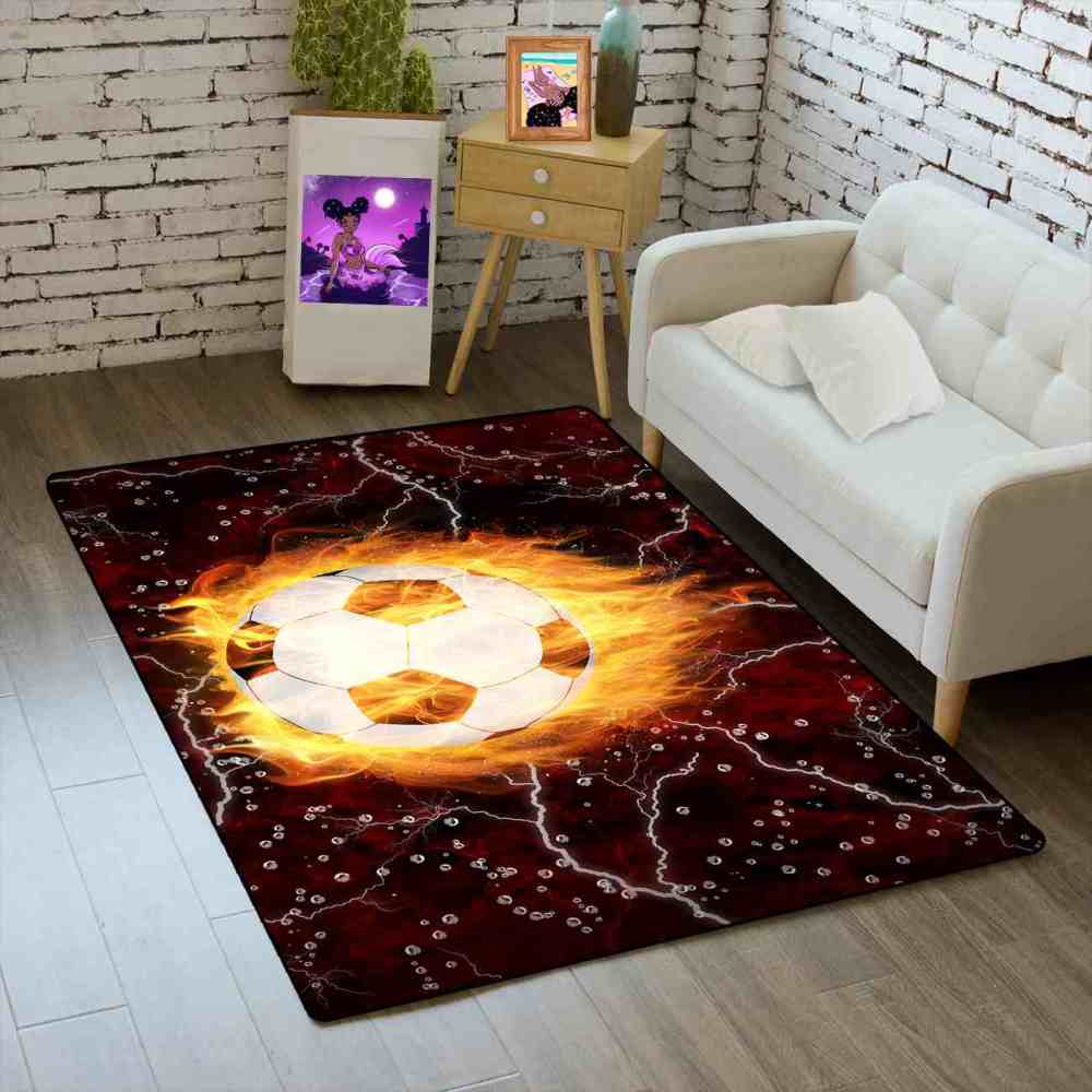 Flaming Soccer Ball Lightning Area Rug for Boys Room | CozyLil