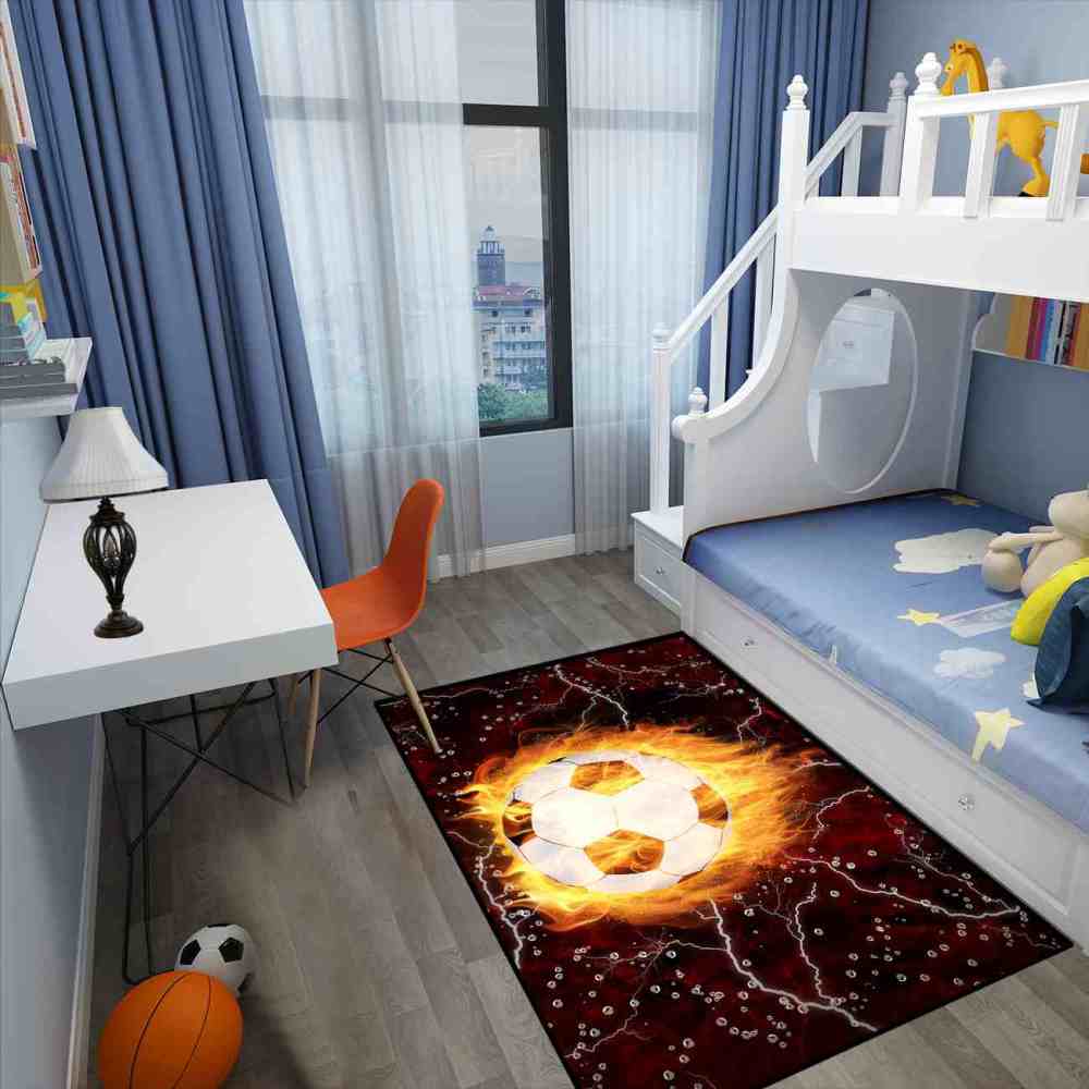 Flaming Soccer Ball Lightning Area Rug for Boys Room | CozyLil