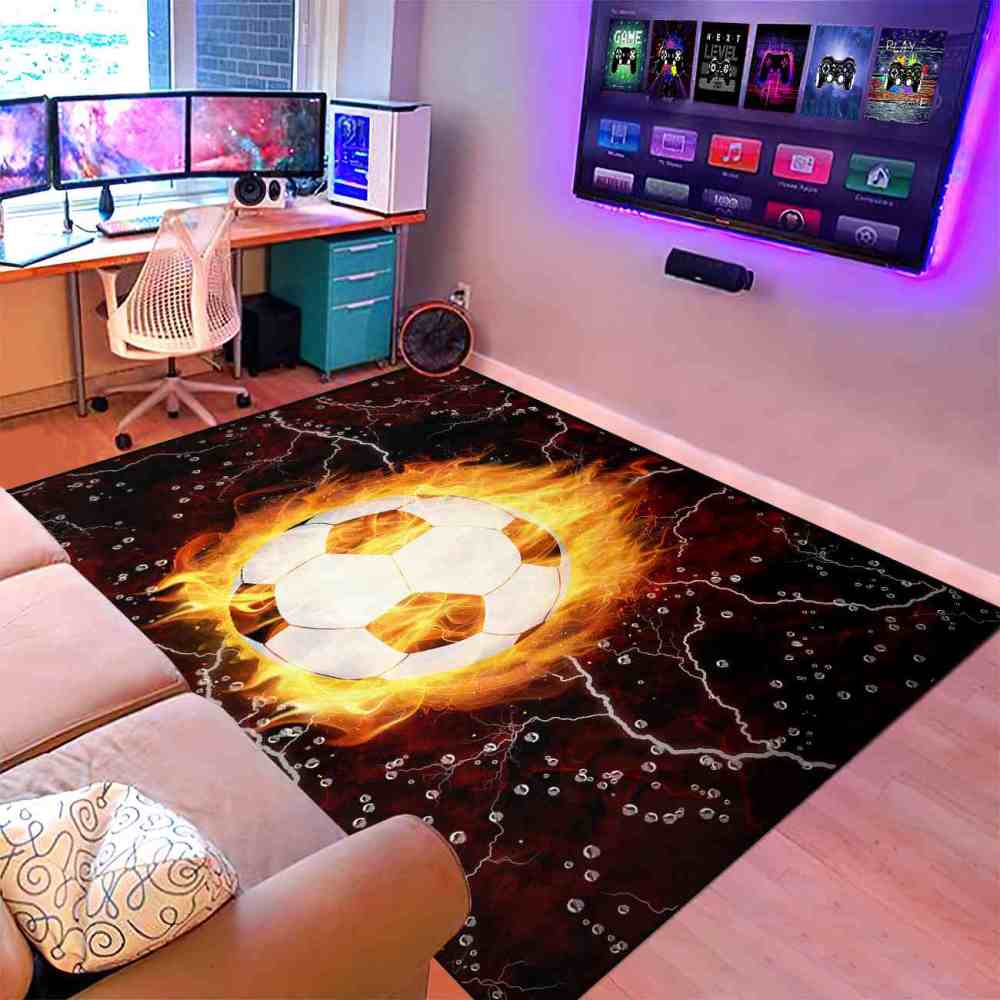 Flaming Soccer Ball Lightning Area Rug for Boys Room | CozyLil