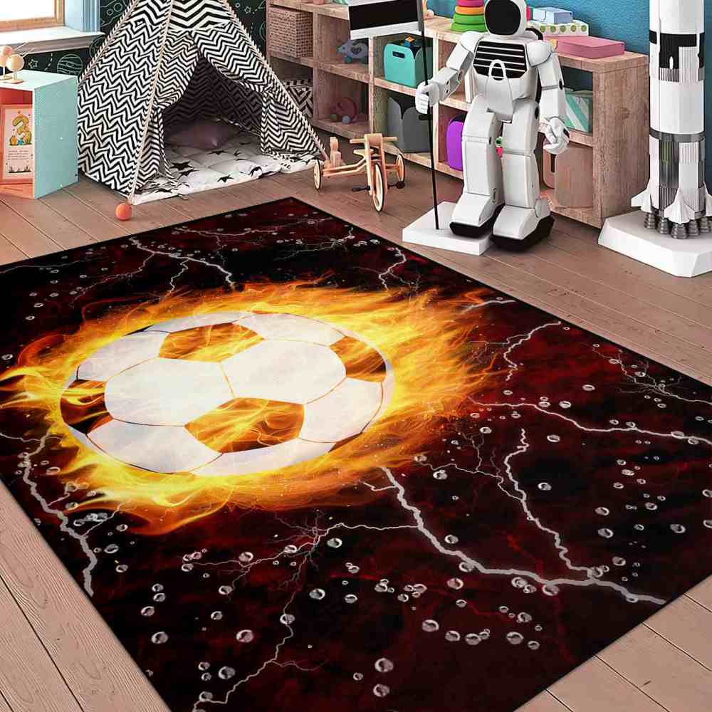 Flaming Soccer Ball Lightning Area Rug for Boys Room | CozyLil