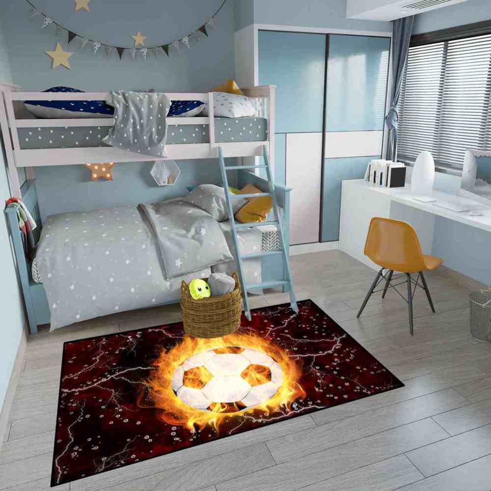 Flaming Soccer Ball Lightning Area Rug for Boys Room | CozyLil