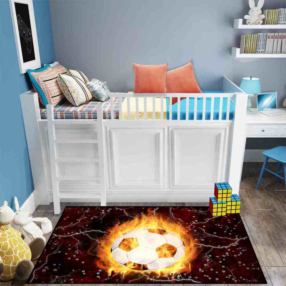 Flaming Soccer Ball Lightning Area Rug for Boys Room | CozyLil