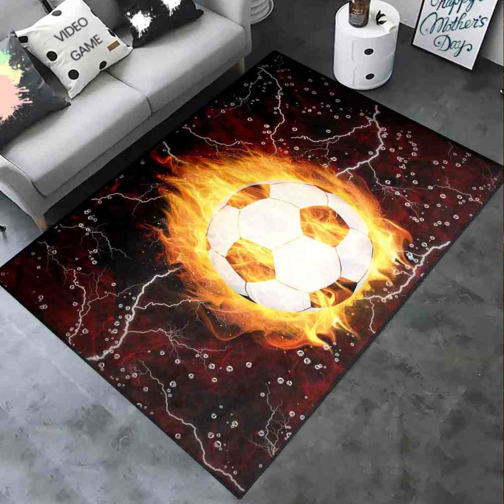 Flaming Soccer Ball Lightning Area Rug for Boys Room | CozyLil