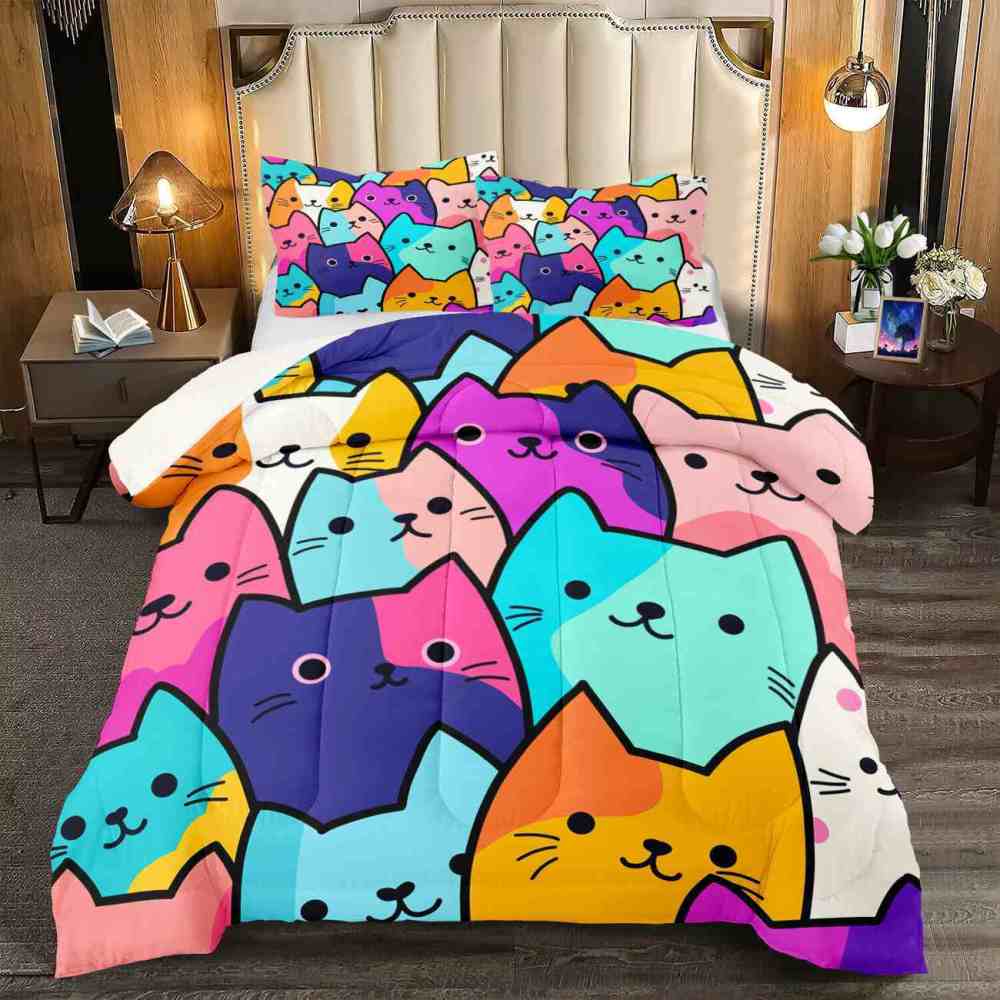 Colorful Pop Art Cats Kids Comforter Set | CozyLil