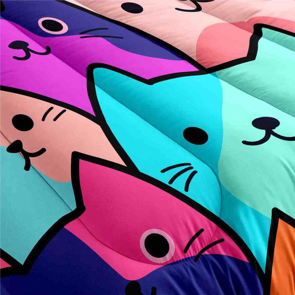 Colorful Pop Art Cats Kids Comforter Set | CozyLil