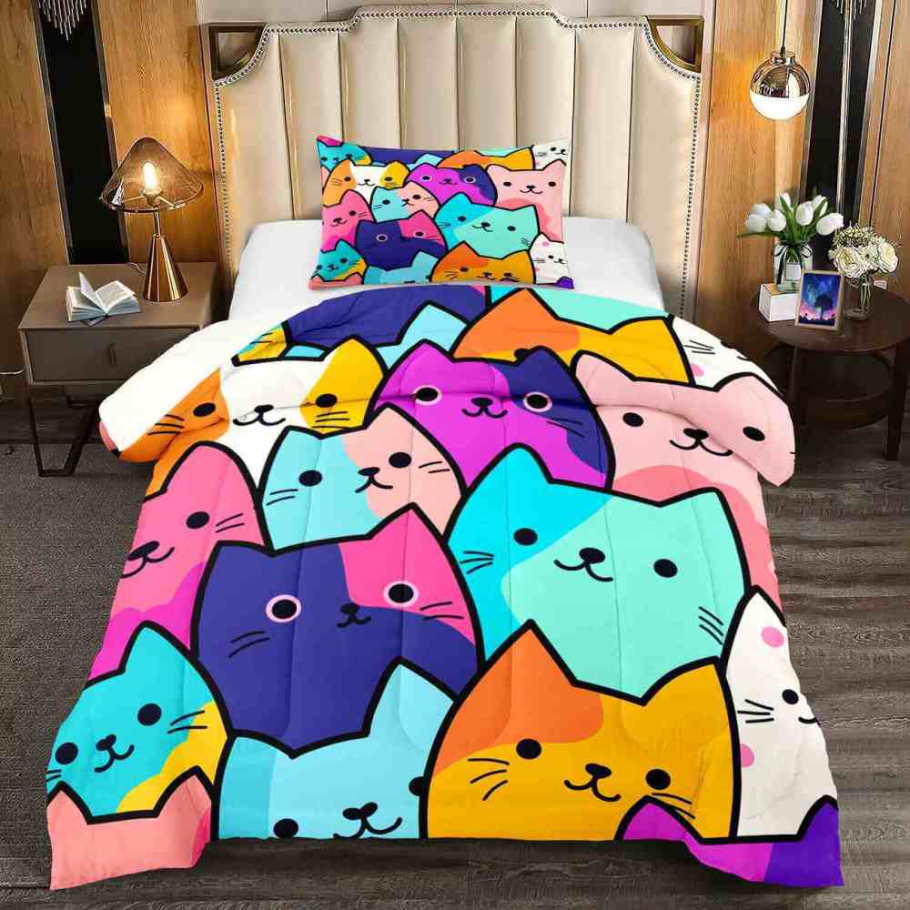 Colorful Pop Art Cats Kids Comforter Set | CozyLil