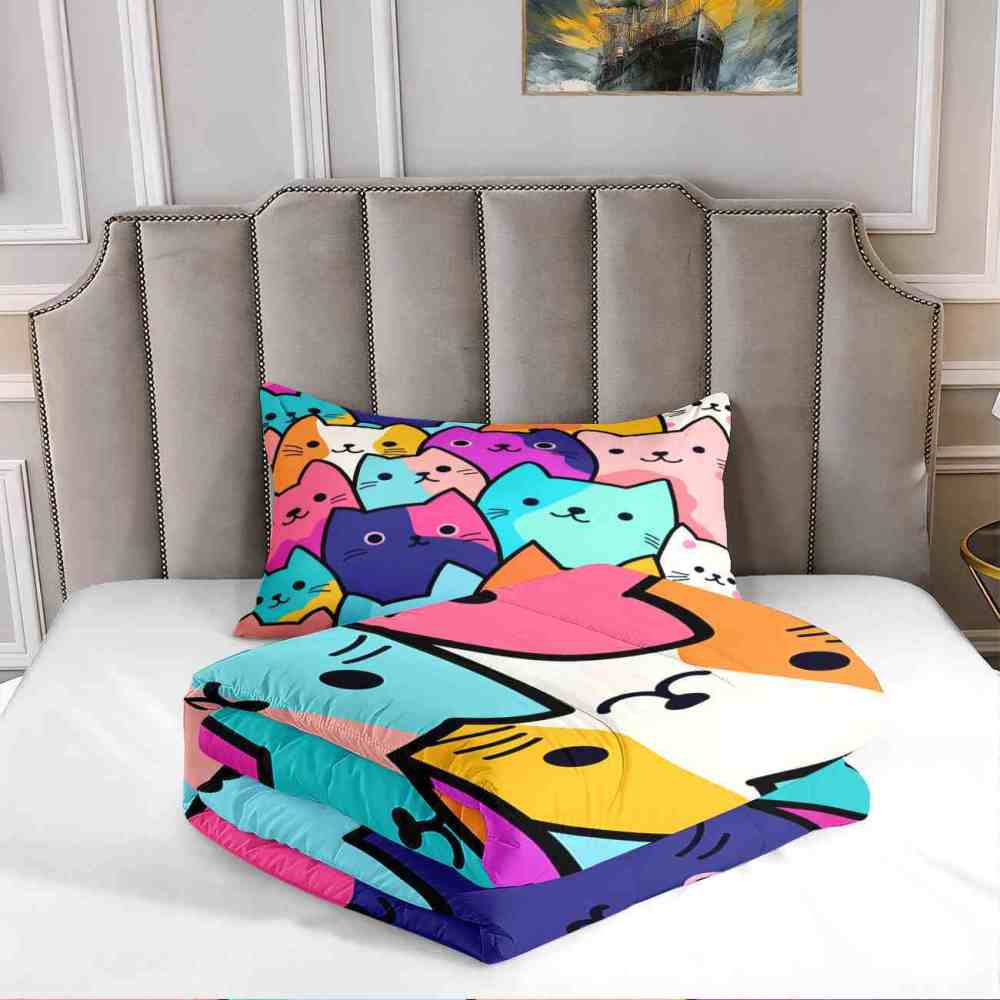 Colorful Pop Art Cats Kids Comforter Set | CozyLil