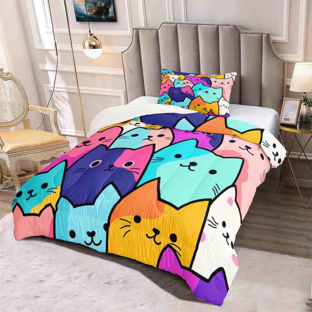 Colorful Pop Art Cats Kids Comforter Set | CozyLil