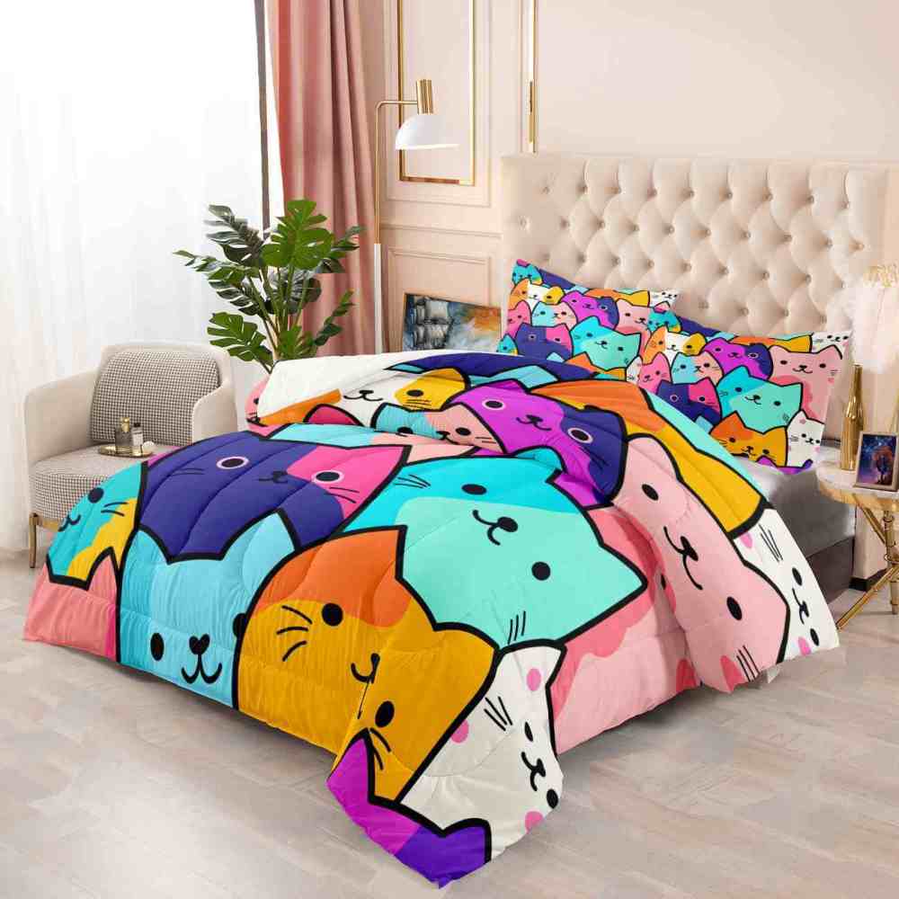 Colorful Pop Art Cats Kids Comforter Set | CozyLil
