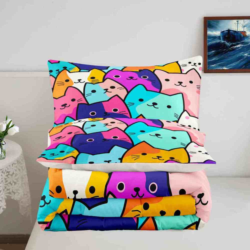 Colorful Pop Art Cats Kids Comforter Set | CozyLil