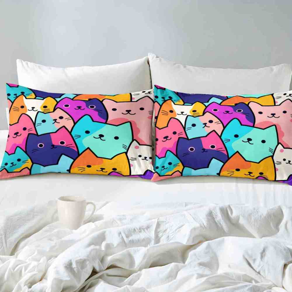 Colorful Pop Art Cats Kids Comforter Set | CozyLil