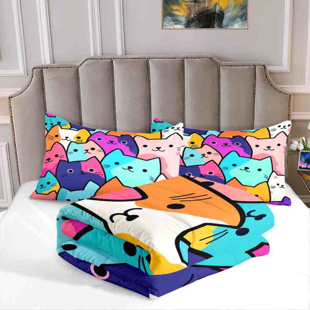 Colorful Pop Art Cats Kids Comforter Set | CozyLil