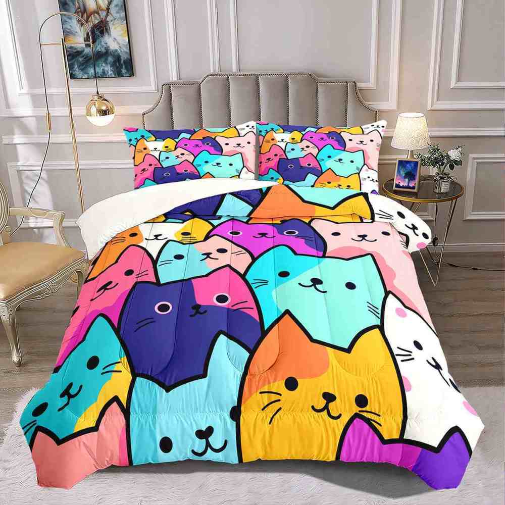 Colorful Pop Art Cats Kids Comforter Set | CozyLil